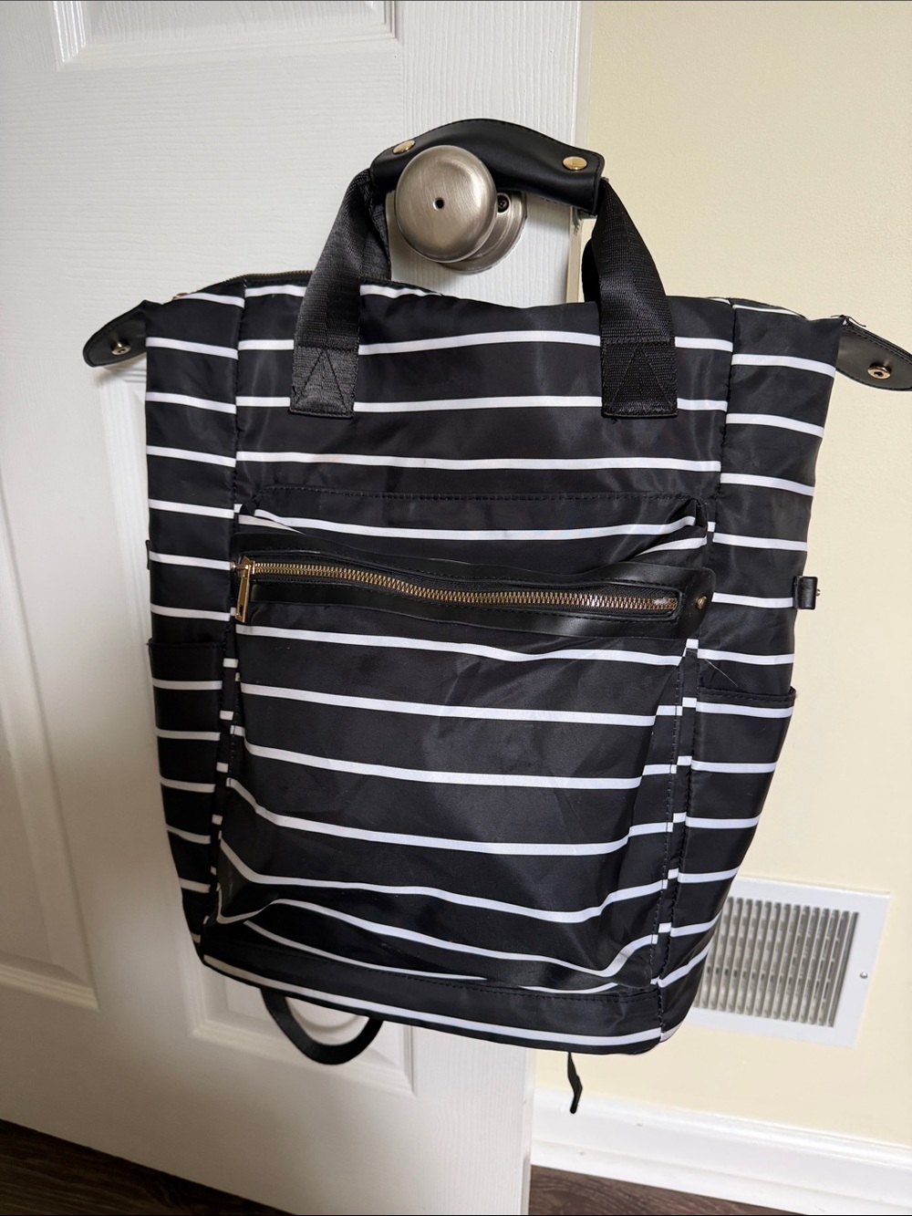 a new day Black and White Striped Convertible Backpack Tote
